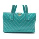 SAC A MAIN CHANEL EN CUIR CHEVRON TURQUOISE LEATHER SHOULDER HANDBAG 2800€