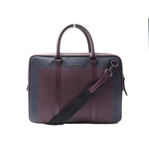 SAC BURBERRY SACOCHE PC 15" A MAIN BANDOULIERE CUIR BORDEAUX & BLEU LAPTOP 1150€