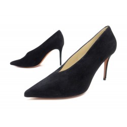 NEUF CHAUSSURES CELINE ESSENTIAL 38 ESCARPINS EN DAIM NOIR DEER COURT SHOES 530€