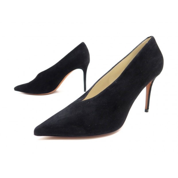 NEUF CHAUSSURES CELINE ESSENTIAL 38 ESCARPINS EN DAIM NOIR DEER COURT SHOES 530€