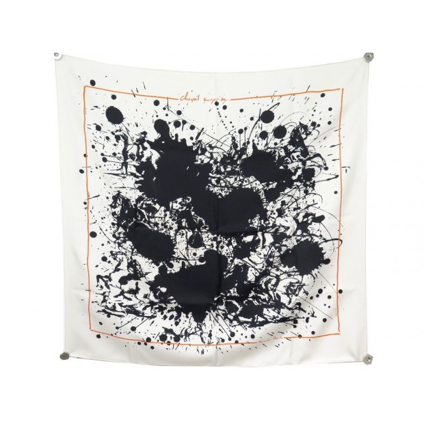 FOULARD HERMES CHEVAL SURPRISE SOIE BLANC