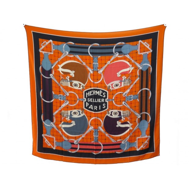 CHALE HERMES SELLIER HENRI D ORIGNY CACHEMIRE ET SOIE ORANGE + BOITE SHAWL 945€