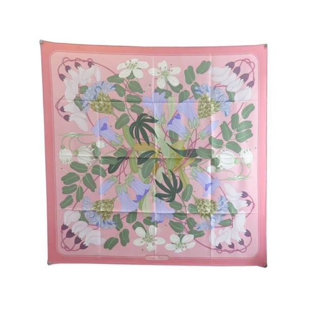 FOULARD HERMES FLORA GRAECA PAR NIKI GOULANDRIS SOIE ROSE CARRE SILK SCARF 370€