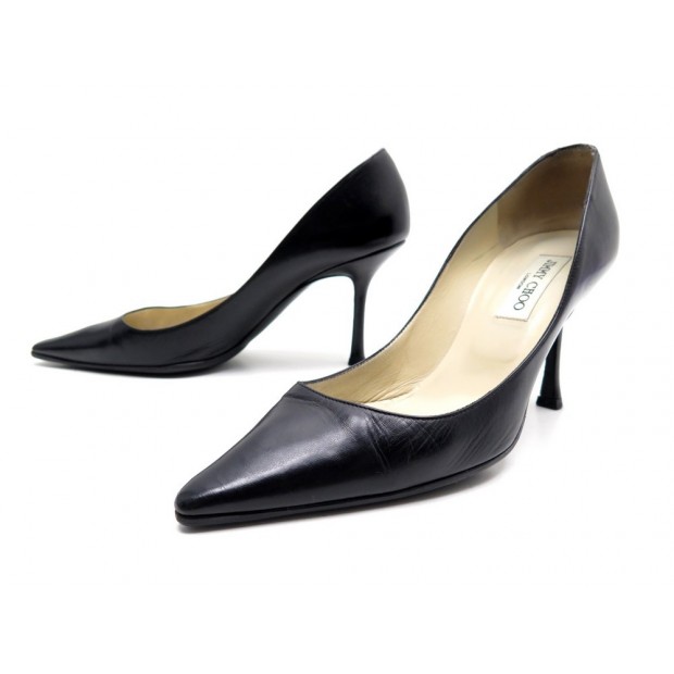 CHAUSSURES JIMMY CHOO AVA ESCARPINS 39.5 EN CUIR NOIR BLACK PUMP SHOES 495€