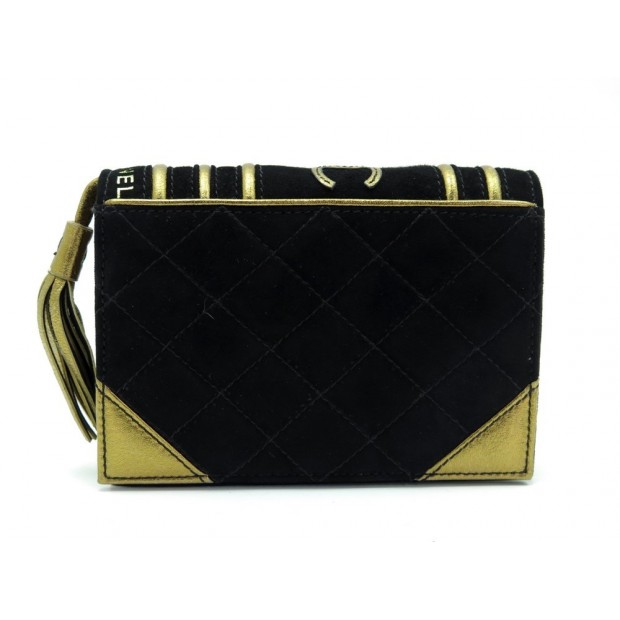 NEUF POCHETTE CHANEL BIBLE DAIM NOIR 