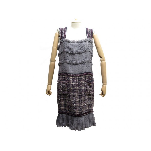 NEUF ROBE CHANEL P43114 TWEED ET SOIE 