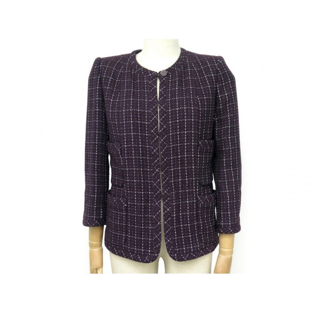 VESTE CHANEL P19178 T 36 S EN TWEED DE LAINE VIOLET PURPLE WOOL JACKET 4200€