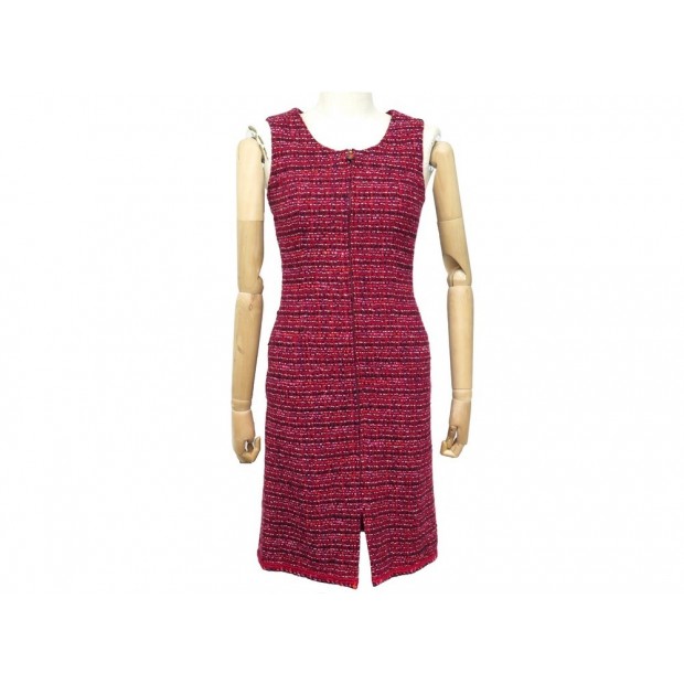 NEUF ROBE CHANEL SANS MANCHES P18174 34 S EN TWEED BORDEAUX LAINE DRESS 2790€