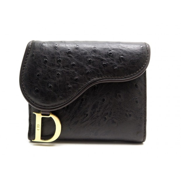 NEUF PORTEFEUILLE CHRISTIAN DIOR SADDLE EN CUIR D'AUTRUCHE OSTRICH WALLET 650€