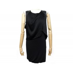 NEUF ROBE COURTE MAJE DIEPPE T 2 38 M EN TISSU NOIR ET CUIR D AGNEAU DRESS 345€