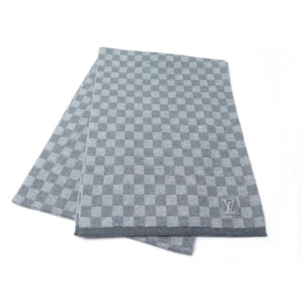 LOUIS VUITTON Wool Petit Damier Scarf NM Grey 1211291