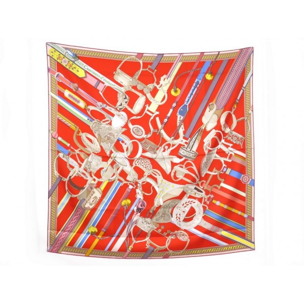 NEUF FOULARD HERMES CONCOURS D'ETRIERS VIRGINIE JAMIN SOIE ROUGE SILK SCARF 370€