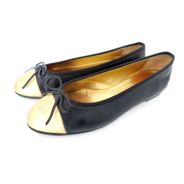 CHAUSSURES CHANEL BALLERINES G02819 40 EN CUIR NOIR + BOITE FLAT SHOES 540€