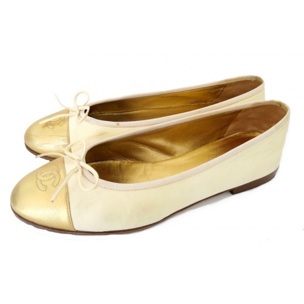  CHAUSSURES BALLERINES CHANEL BEIGE 40 + BOITE 