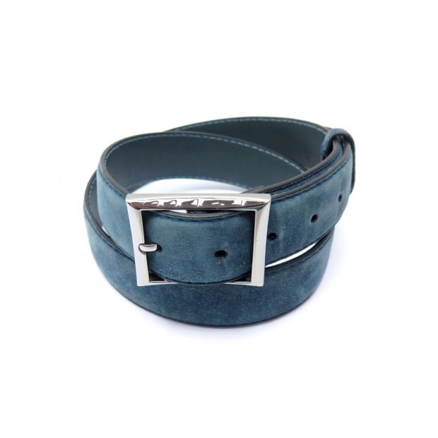 CEINTURE BERLUTI CLASSIC 35 MM T90 EN CUIR ET DAIM BLEU SUEDE LEATHER BELT 410€