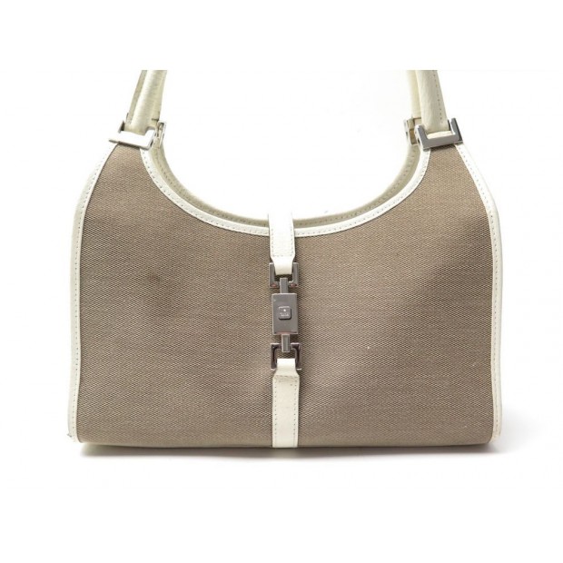 SAC A MAIN GUCCI JACKIE 002.1068 PORTE EPAULE CUIR ET TOILE BEIGE HAND BAG 190€