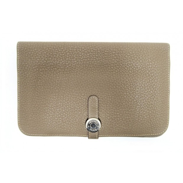 PORTEFEUILLE HERMES DOGON DUO EN CUIR TOGO ETOUPE WALLET BILLFOLD 1470€