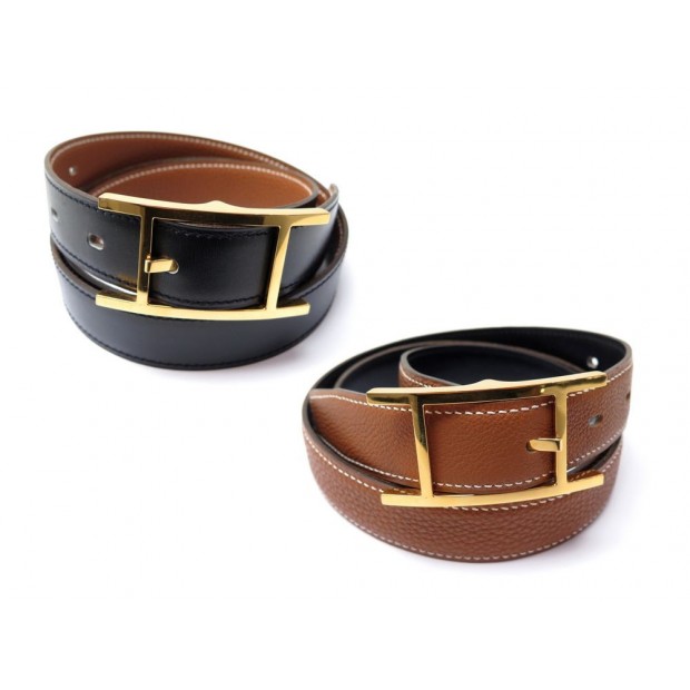 CEINTURE HERMES QUENTIN T 100 BOUCLE DOREE REVERSIBLE CUIR NOIR MARRON BELT 670€