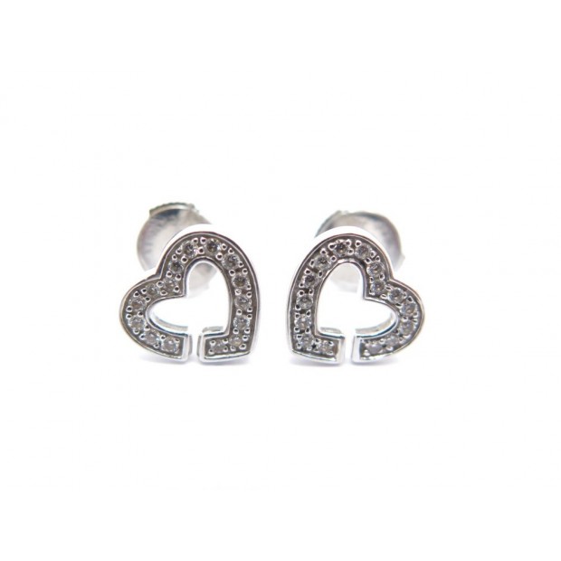 NEUF BOUCLES D'OREILLES DINH VAN DOUBLE COEUR OR BLANC DIAMANTS EARRINGS 1150€