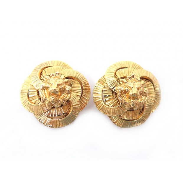 BOUCLES D'OREILLES CHANEL TETE DE LION EN METAL DORE 28 GR GOLDEN EARRINGS 480€