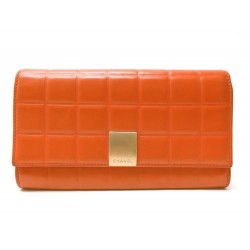 PORTEFEUILLE CHANEL CHOCOLATE BAR EN CUIR MATELASSE ORANGE MONNAIE WALLET 825€