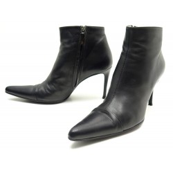 CHAUSSURES CHANEL BOTTINES POINTUES A TALONS 10B 40 CUIR NOIR + BOITE BOOTS 950€