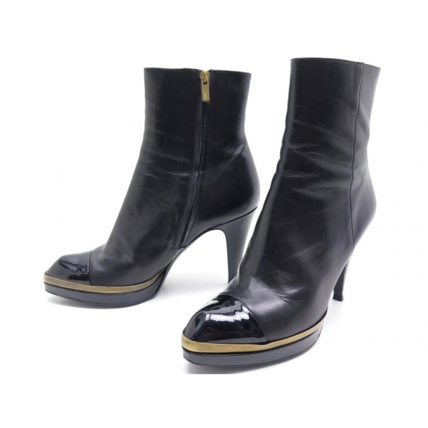 CHAUSSURES YVES SAINT LAURENT 39.5 BOTTINES A TALONS EN CUIR NOIR + BOITE 640€