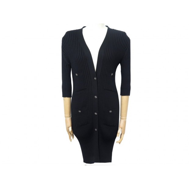 NEUF GILET LONG CHANEL CARDIGAN BOUTONS TETES DE LION P37920 T40 M COTON 2000€