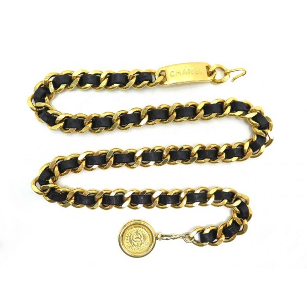 CEINTURE CHANEL MEDAILLON CHAINE METAL DORE ET CUIR