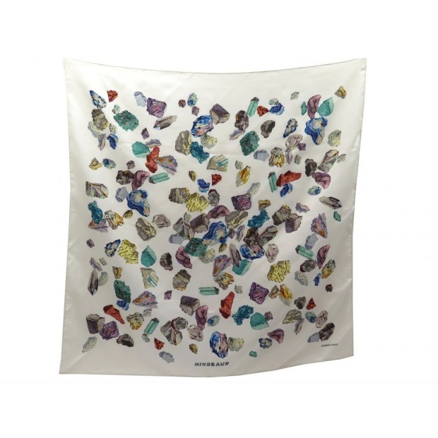 FOULARD HERMES LES MINERAUX GRYGKAR CARRE 90 EN SOIE BEIGE SILK SCARF 370€