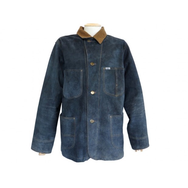 MANTEAU RALPH LAUREN RRL DOUBLE RL M 50 BLOUSON CUIR SUEDE BLEU JACKET 1950€