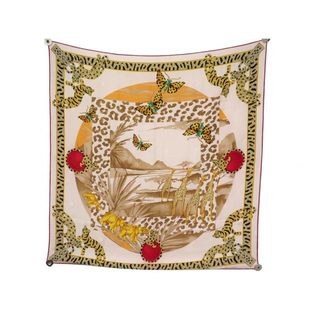 FOULARD MUST DE CARTIER GIRAFE SAVANE BIJOU PANTHERE EN SOIE BROCHEE SCARF 340€