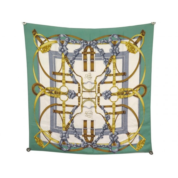 FOULARD HERMES GRAND MANEGE PAR HENRI D ORIGNY SOIE VERT GREEN SILK SCARF 370€