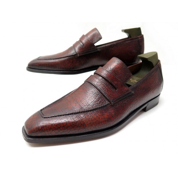 CHAUSSURES BERLUTI MOCASSINS ANDY DEMESURE 8 42 EN CUIR CRAQUELE MARRON 1720€