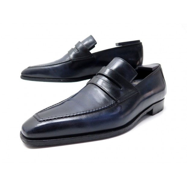 CHAUSSURES BERLUTI MOCASSINS ANDY DEMESURE 8 42 EN CUIR PATINE BLEU LOAFER 1720€