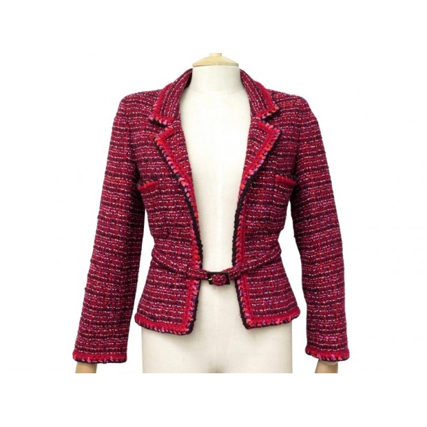 NEUF VESTE AVEC CEINTURE CHANEL P18174 34 S EN TWEED LAINE BORDEAUX JACKET 4200€