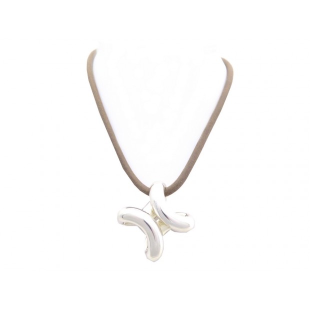 COLLIER HERMES PENDENTIF NOEUD ARGENT ET 2 LIENS 