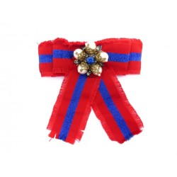 NEUF BROCHE GUCCI NOEUD BANDE WEB COTON ET PERLES ROUGE RED COTTON BROOCH 350€