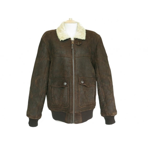 MANTEAU TIMBERLAND BLOUSON FOURRE 82471 50 M CUIR AGNEAU MARRON JACKET 650€