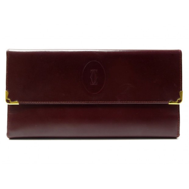 PORTEFEUILLE MUST DE CARTIER EN CUIR BORDEAUX PORTE MONNAIE LEATHER WALLET 560€