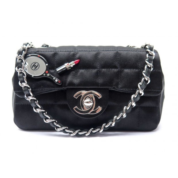 NEUF SAC A MAIN CHANEL MINI TIMELESS BIJOUX EDITION LIMITEE SATIN NOIR HANDBAG