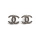 NEUF BOUCLES D'OREILLES CHANEL LOGO CC & STRASS METAL ARGENTE GOLD EARRINGS 350€