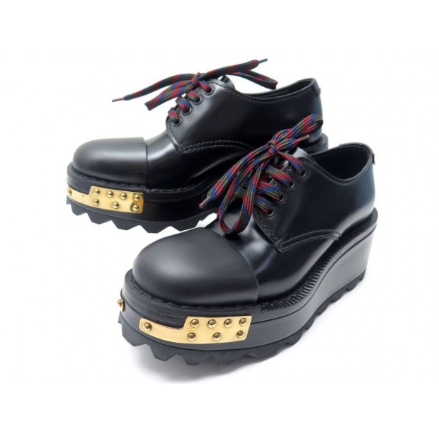 NEUF CHAUSSURES PRADA DERBY COMPENSEES CUIR NOIR 