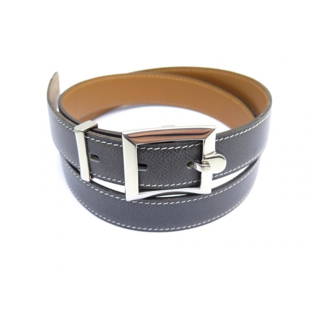 NEUF CEINTURE HERMES T85 EN CUIR EPSOM GRIS ANTHRACITE BOUCLE PALLADIE BELT 645€