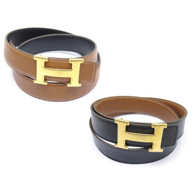 CEINTURE HERMES T85 BOUCLE H DORE LIEN REVERSIBLE CUIR BOX TOGO MARRON BELT 635€