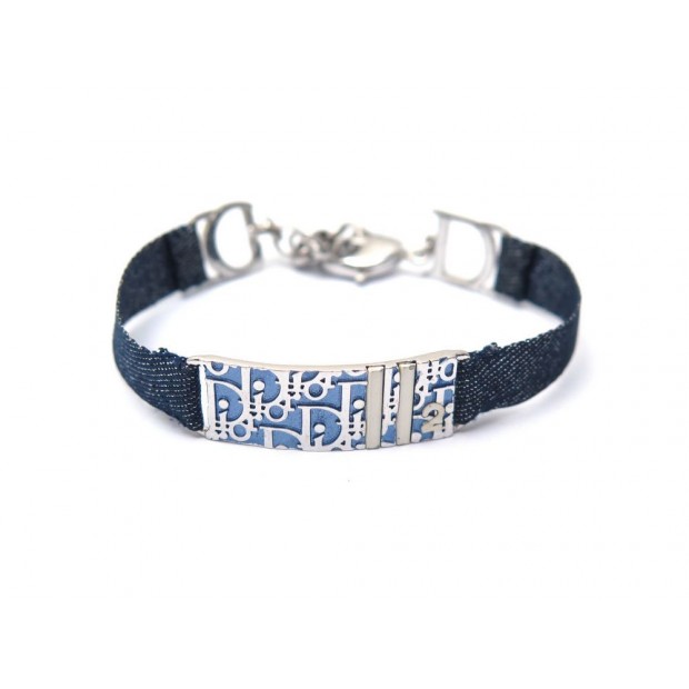 BRACELET CHRISTIAN DIOR GIRLY T18-22 EN TOILE BLEU ET METAL ARGENTE JEWEL 490€