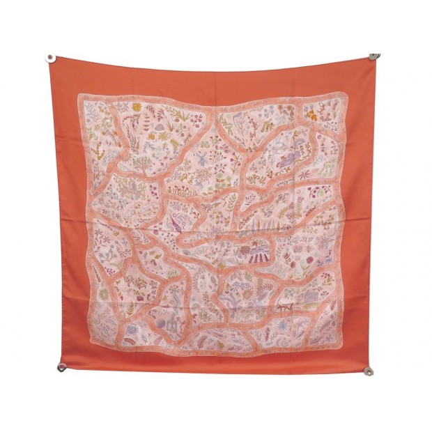 FOULARD HERMES CHEMINS DE GARRIGUE CHRISTINE HENRY SOIE ROSE + BOITE SCARF 370€