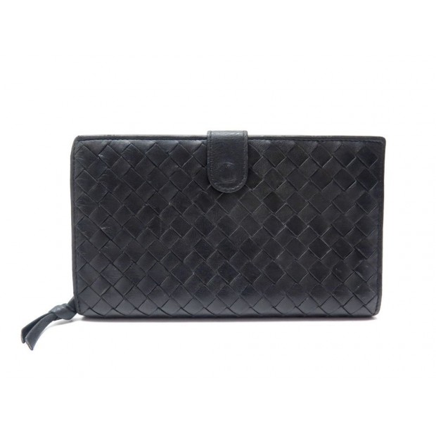 PORTEFEUILLE BOTTEGA VENETA CUIR TRESSE NOIR 