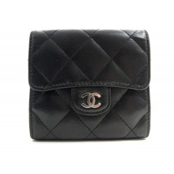 PORTEFEUILLE CHANEL PORTE MONNAIE EN CUIR MATELASSE NOIR FERMOIR CC WALLET 730€