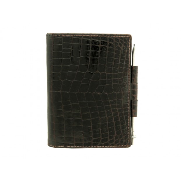 VINTAGE PORTE AGENDA HERMES MINI CUIR CROCODILE + PORTE MINE ARGENT DIARY COVER